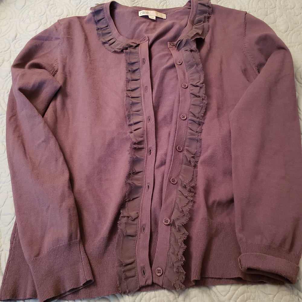 CLEO PETITES GREY RUFFLE CARDIGAN